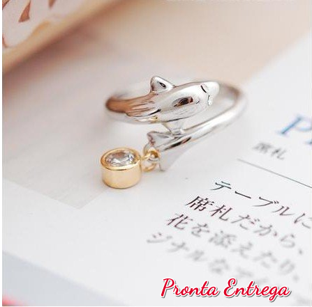 Anel Golfinho com pingente de Cristal
